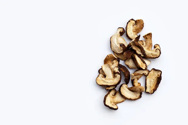 Torkade Shiitake Svamp Vit Bakgrund Topview — Stockfoto