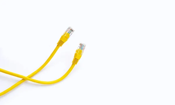 Lan Netzwerkverbindung Ethernet Gelbe Kabel Auf Weiß — Stockfoto