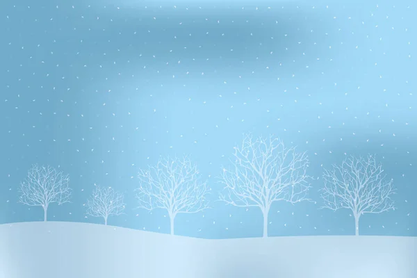 Winterwunderland Mit Baum Und Schneefall Illustration Hellblauen Und Weißen Nuancen — Stockvektor
