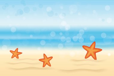Deniz yıldızlı yaz plajı arka planı - güzel nötr illüstrasyon posterlerde veya internet afişlerinde kullanılacak metin olmadan