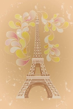 Paris 'in, Eiffel kulesine odaklanmış, eski moda, sıcak retro renklerde, sanat eserleri poster olarak kullanılabilir. 