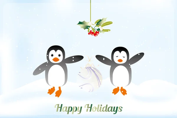 Linda tarjeta de vacaciones con pingüinos — Archivo Imágenes Vectoriales