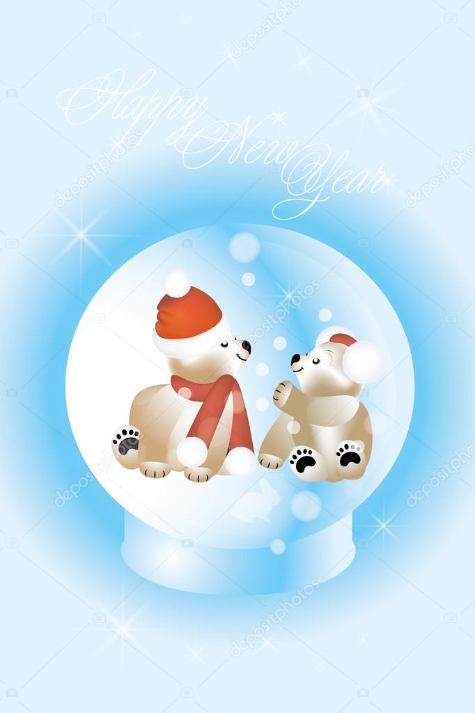 Adorable Christmas teddies in magic snow globe