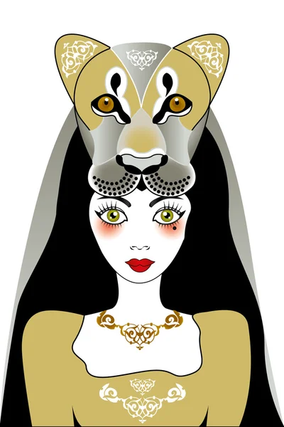 Tatouage lion-femme — Image vectorielle