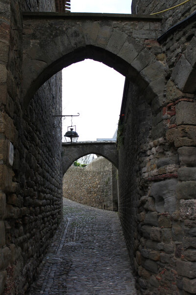 View of stone alley in Carcassonne