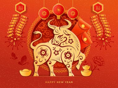 Altın Öküz burcu, boğa başı ve çiçekler, CNY