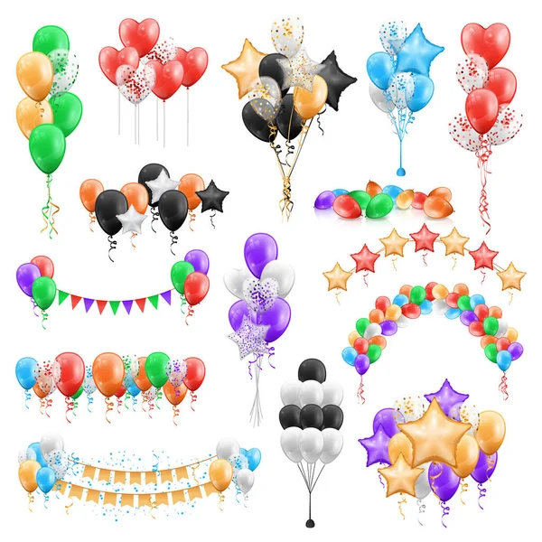 Set of balloon bunches, garlands isolated groups — Stock Vector