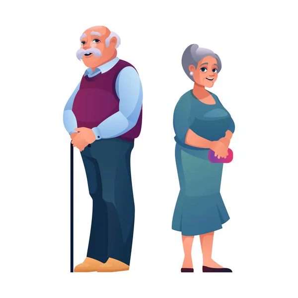 Pensionistas anciano hombre y mujer de edad avanzada vector — Vector de stock