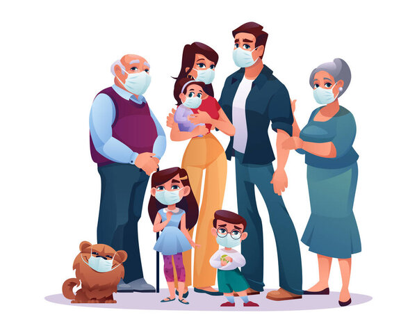 Родственники большая семья в маске детей взрослых вместе