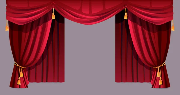 Red velvet curtains theater decorations on cornice — Wektor stockowy