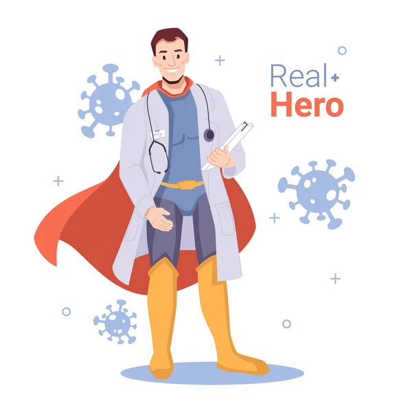 Male doctor super hero fight against coronavirus — Διανυσματικό Αρχείο