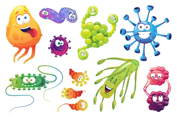 Cartoon virussen bacteriën, micro-organismen kiemen set — Stockvector