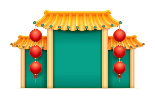Chrám s bambusovou střechou v čínském stylu izolované — Stockový vektor