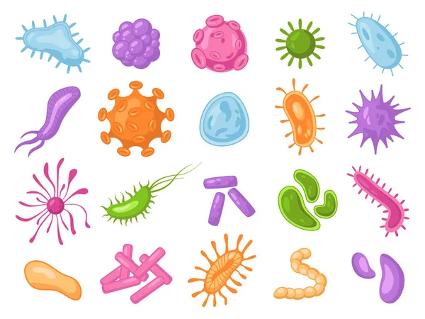 Вирусы бактерии, микроорганизмы микробов изолированный набор — стоковый вектор