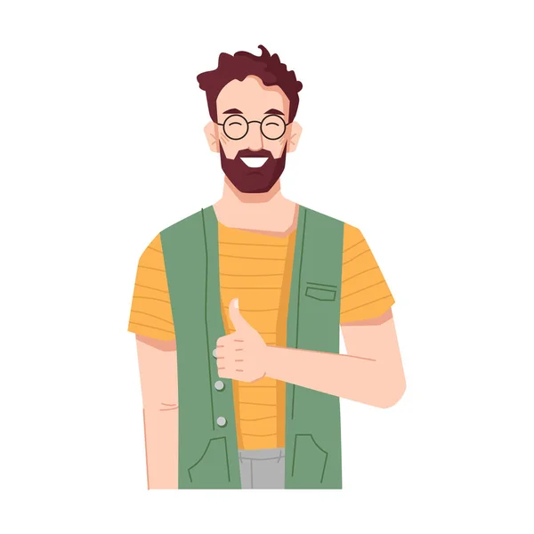 Smiling man showing thumbs up, approval and like — Stock Vector