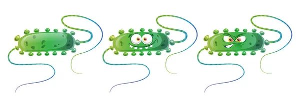 Groene microbe met tentakels, grappige virusbacteriën — Stockvector