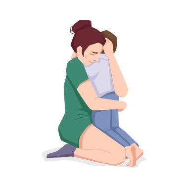 Sevgi dolu bir anne, kucaklayan bir oğul ve kız.