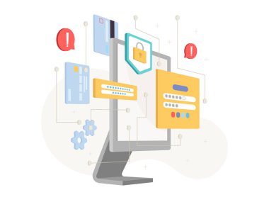 Siber güvenlik kavramı. Ekran, veri güvenlik simgeleri