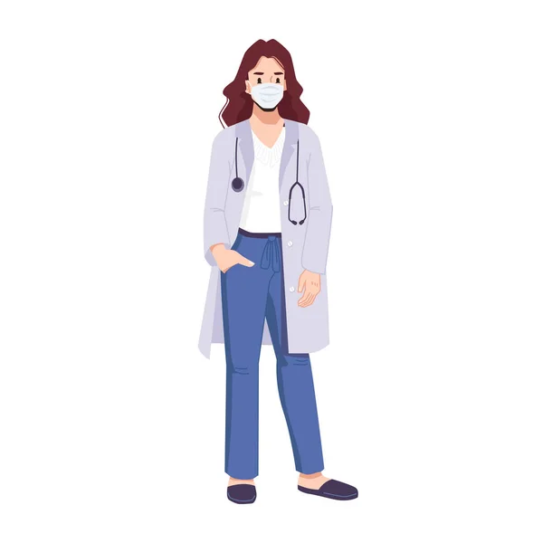 Cool female doctor wearing mask with stethoscope — Stock Vector