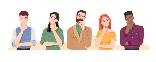 Confused people thinking holding hand by chin — Stock Vector