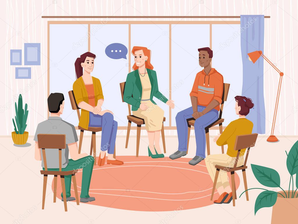 Psychotherapy, people group therapy with counselor