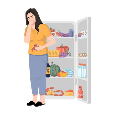 Bulimia, woman feels ache in stomach and purging clipart