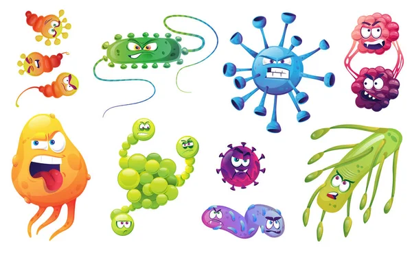 Cartoon viruses bacteria, microorganism germs set — Stock Vector