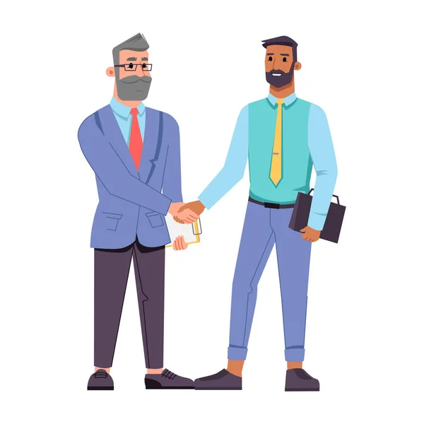 People of different age shake hands, businessmen — Stock Vector