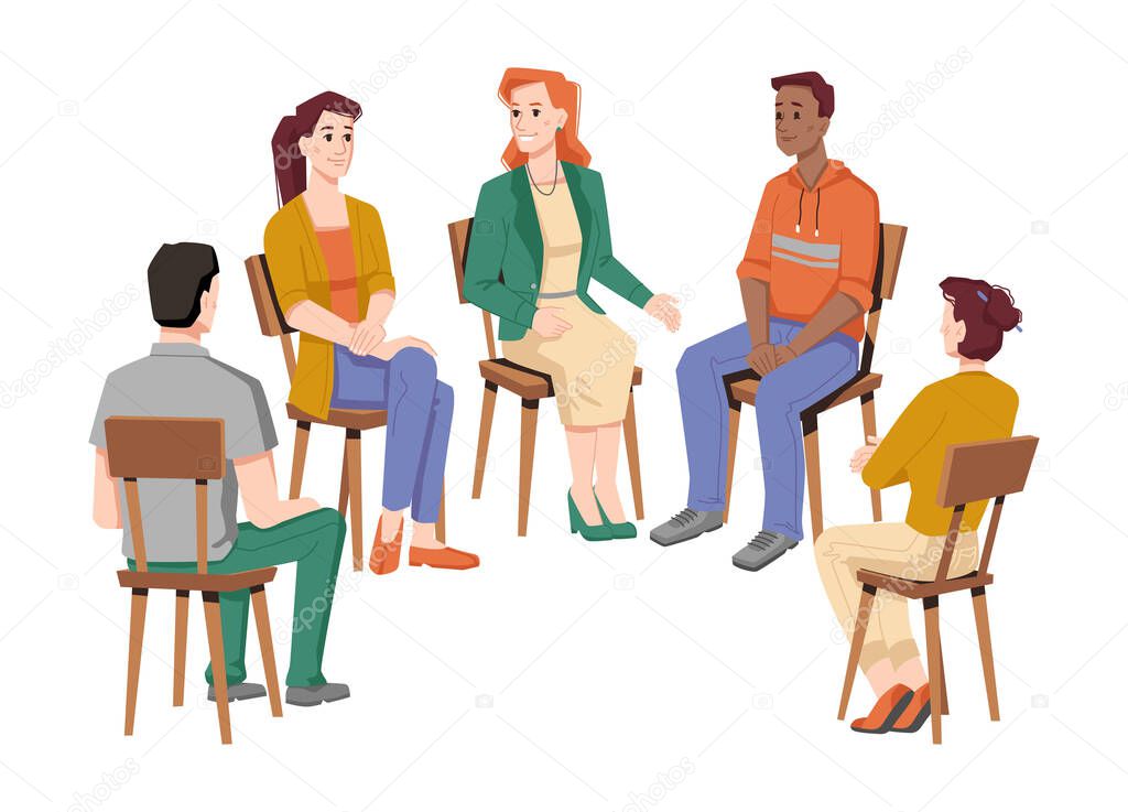 Group therapy of people sitting in circle vector