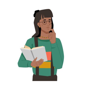 Düşünceli Afro-Amerikan kızı elinde kitapla