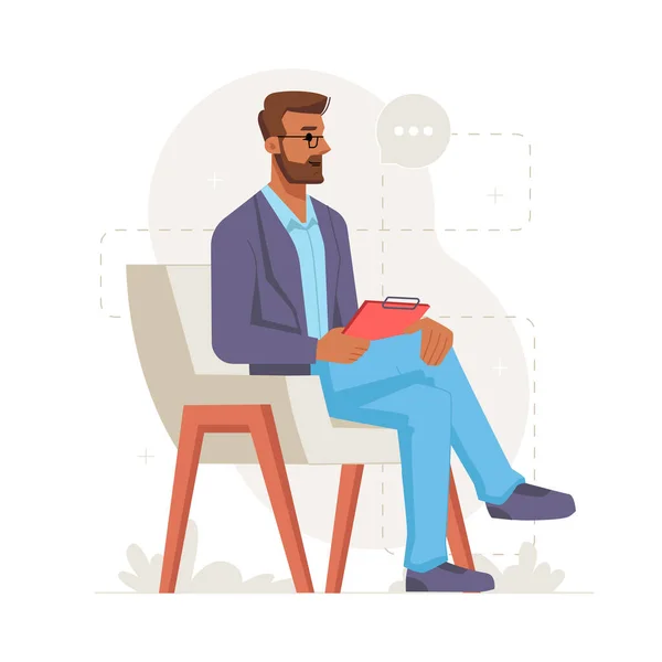 Male psychologist holding clipboard listening — Stock Vector