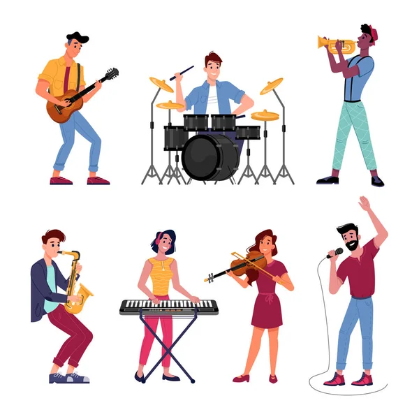 Banda musical, cantante, batería, música en vivo — Vector de stock