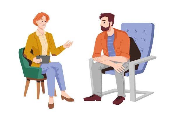 Erkek ile kadın psikiyatrist psikoterapi seansı — Stok Vektör
