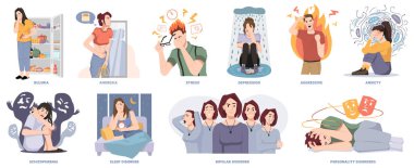 Zihinsel bozukluk, uyku ve zihinsel sorunlar vektörü