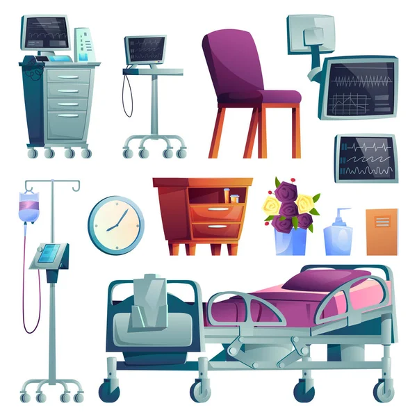 Set of hospital ward interior equipment isolated — Stock Vector