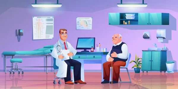 Oude man op consult bij dokters kantoor — Stockvector