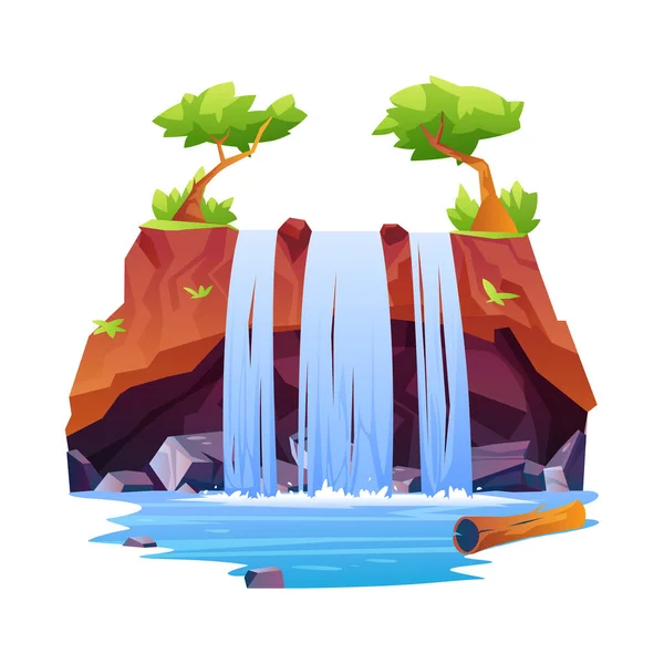 Tropische watervallen landschap, rotsachtige berg icoon — Stockvector