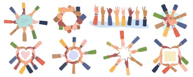 Set diversity hands, teamwork, peace and freedom
