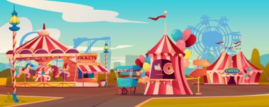 Amusement park set circus carousels, ferris wheel clipart