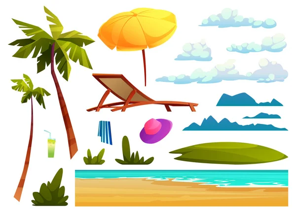 Elementos de playa conjunto aislado iconos de dibujos animados de verano — Vector de stock