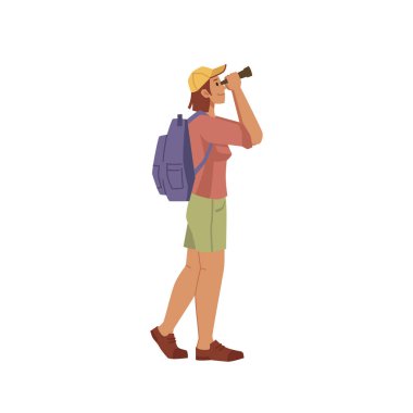 Turist gezgin, dürbünlü karikatüre bak.