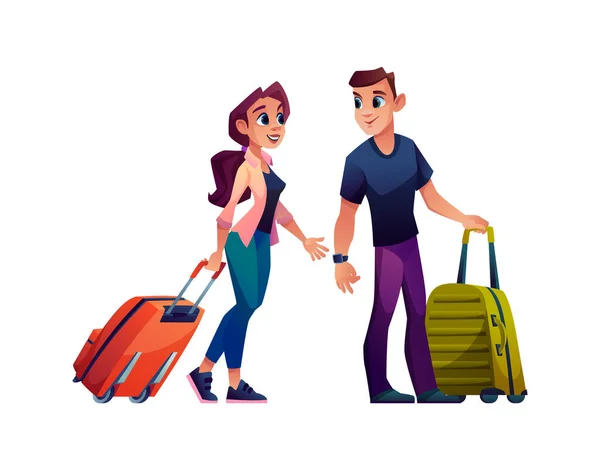 Jeune couple avec sacs à bagages, tourisme de voyage — Image vectorielle