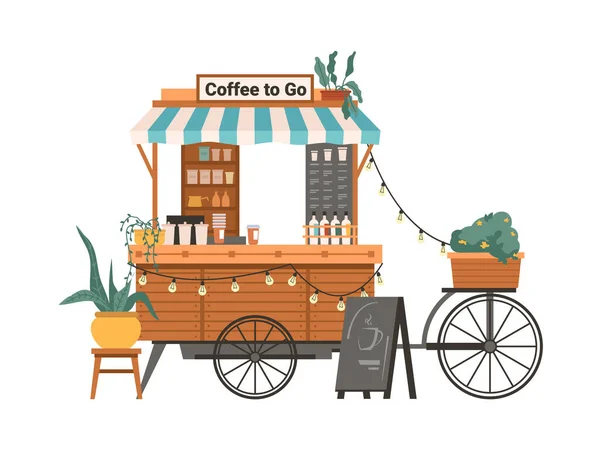 Coffee to go zum Mitnehmen, Markise und Schaufenster — Stockvektor