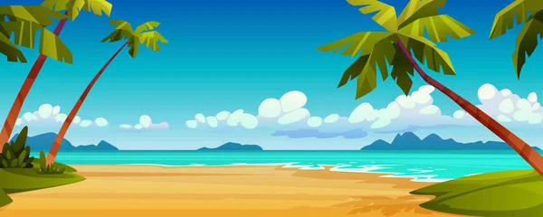 Playa de verano orilla del mar, paisaje tropical — Vector de stock