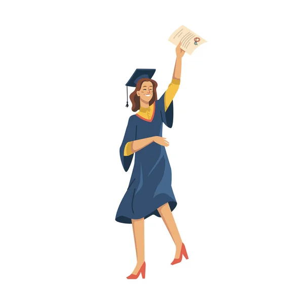 Heureuse femme diplômée étudiante célébrer la graduation — Image vectorielle