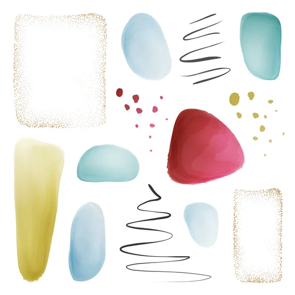 Pastel pincel salpica conjunto de mancha acuarela abstracta — Vector de stock