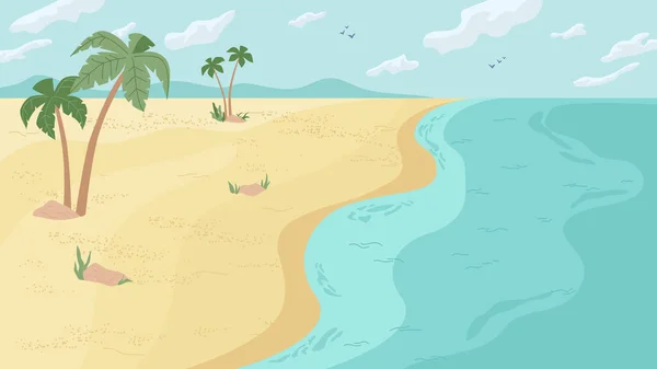 Playa de dibujos animados, orilla del mar, paisajes de palmeras — Vector de stock