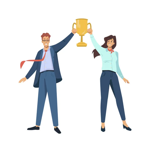 Affärsmän hålla guld cup bästa utmärkelsen i händerna — Stock vektor