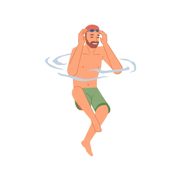 Homme barbu en lunettes de plongée plongeant dans l'eau — Image vectorielle