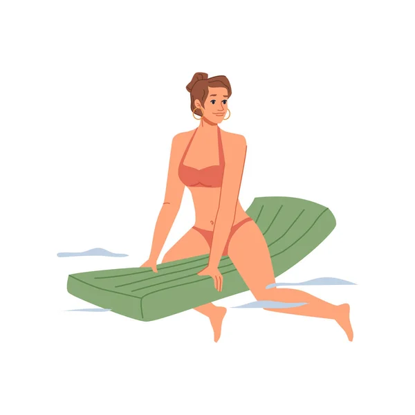 Woman swims on inflatable mattress summer holidays — Stock Vector